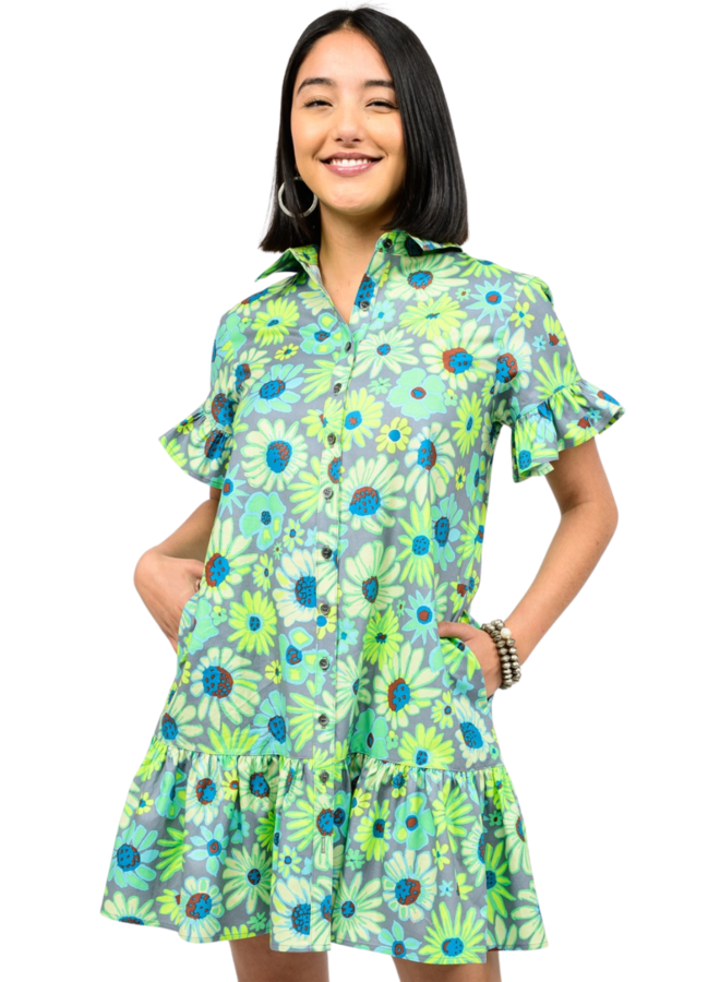 Uncle Frank Neon Blooms Shirt Dress