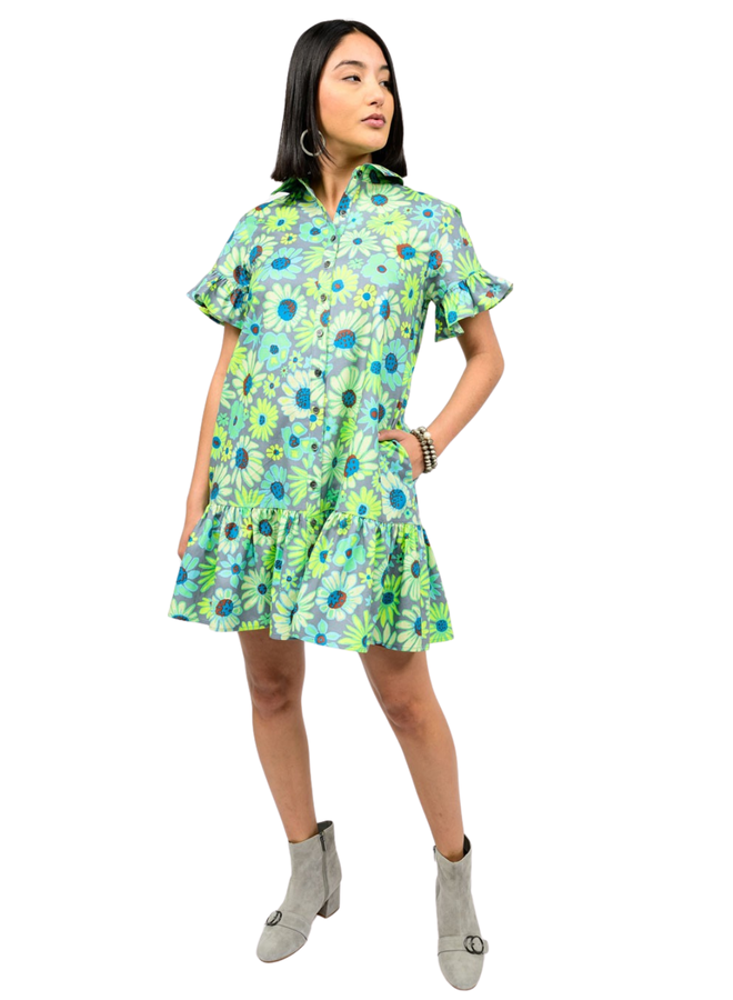 Uncle Frank Neon Blooms Shirt Dress