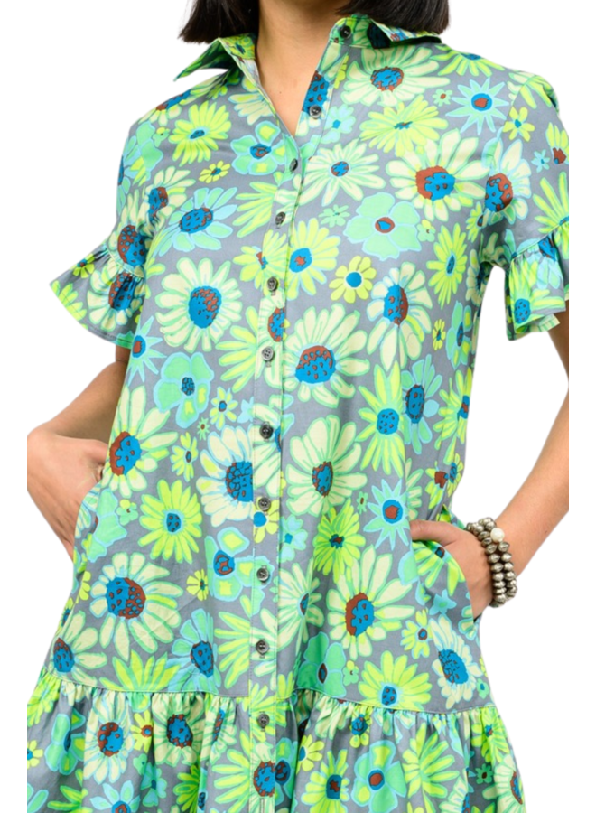Uncle Frank Neon Blooms Shirt Dress