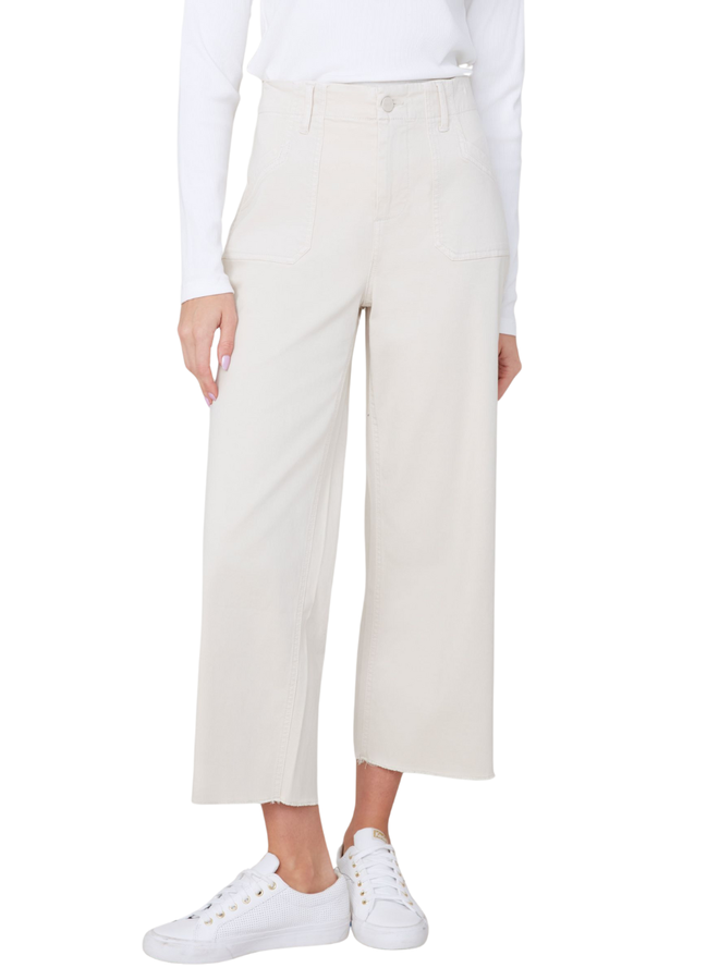 Renuar Fringed Tencel Cropped Wide Leg Pants