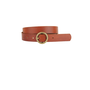 Brass-Toned Circle Buckle Leather Belt in Tan