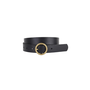 Brass-Toned Circle Buckle Leather Belt in Black