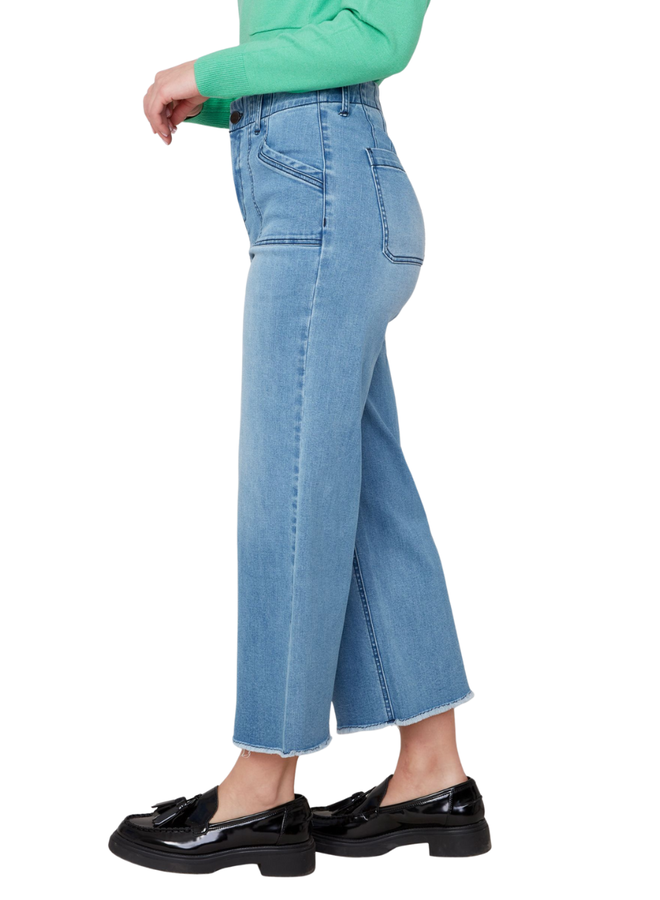 Renuar Fringed Denim Cropped Wide Leg Pant