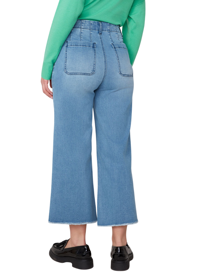Renuar Fringed Denim Cropped Wide Leg Pant