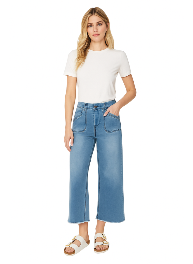 Renuar Fringed Denim Cropped Wide Leg Pant