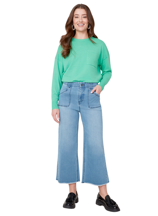 Renuar Fringed Denim Cropped Wide Leg Pant