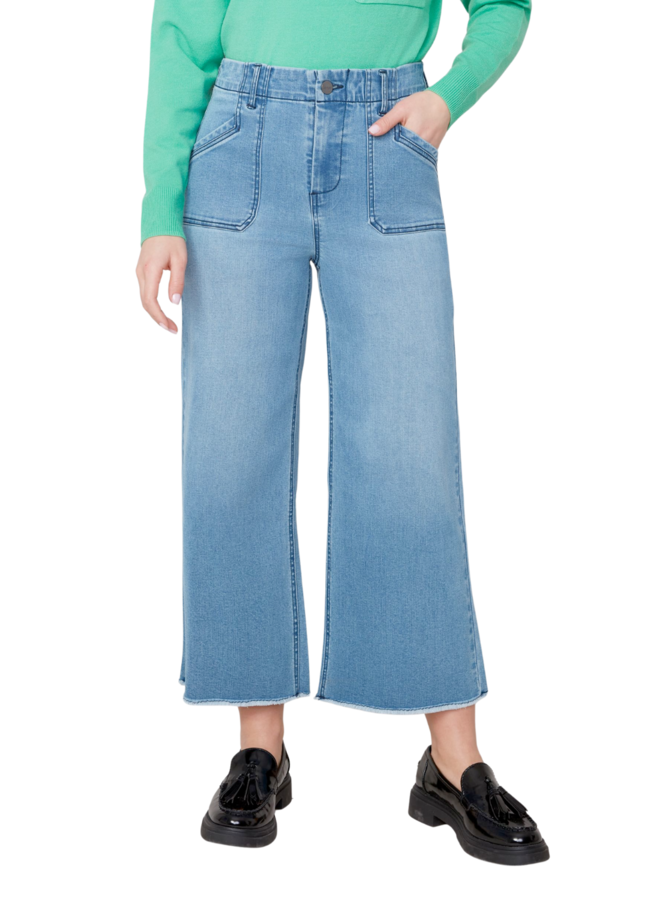 Renuar Fringed Denim Cropped Wide Leg Pant
