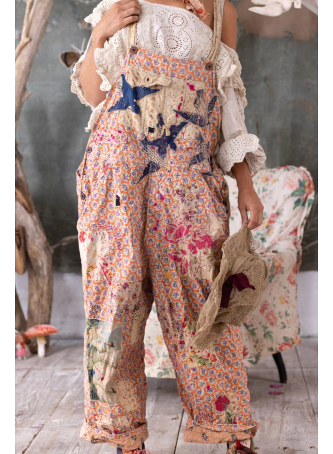 Magnolia Pearl Appliqué Love Overalls in Celine
