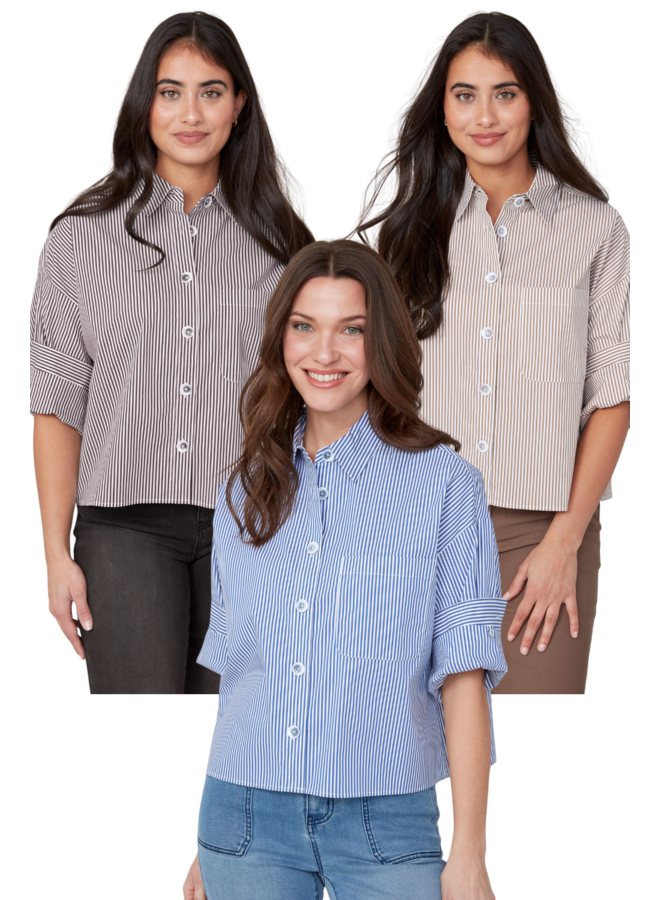 Renuar Classic Cotton Cuffed Stripe Shirt in Three Colors