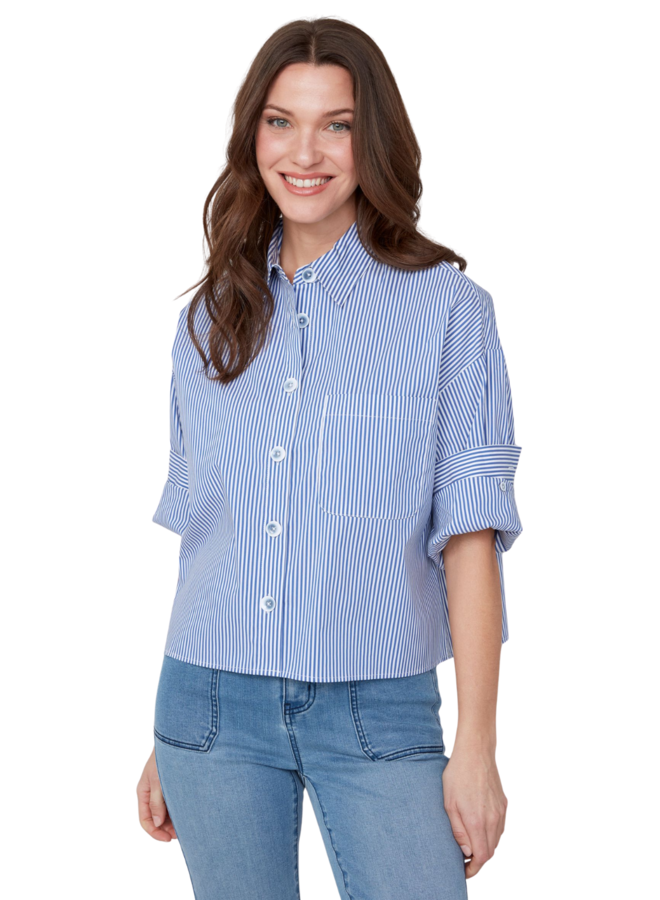 Renuar Classic Cotton Cuffed Stripe Shirt in Three Colors