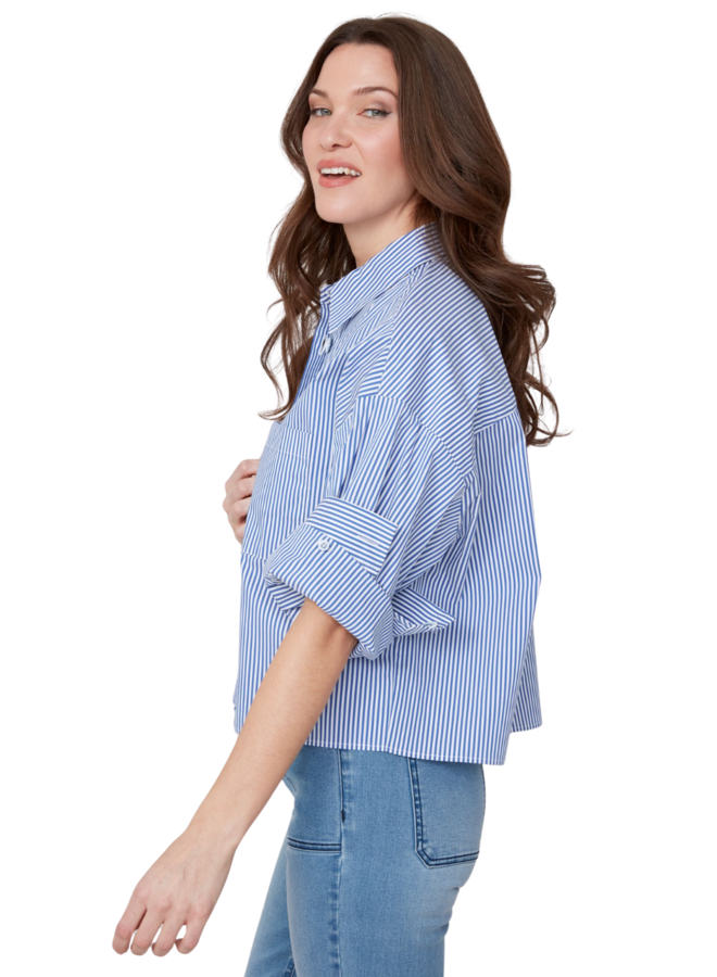 Renuar Classic Cotton Cuffed Stripe Shirt in Three Colors
