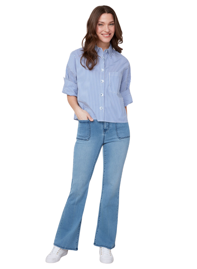 Renuar Classic Cotton Cuffed Stripe Shirt in Three Colors