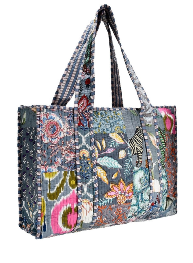 Small Blue Grey Patchwork Tote Bag