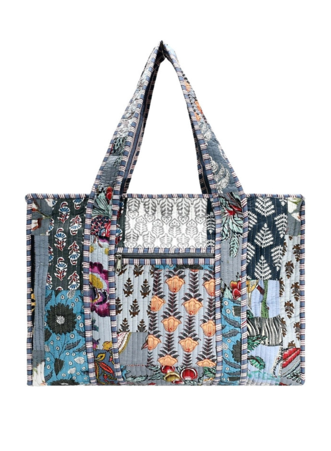 Small Blue Grey Patchwork Tote Bag