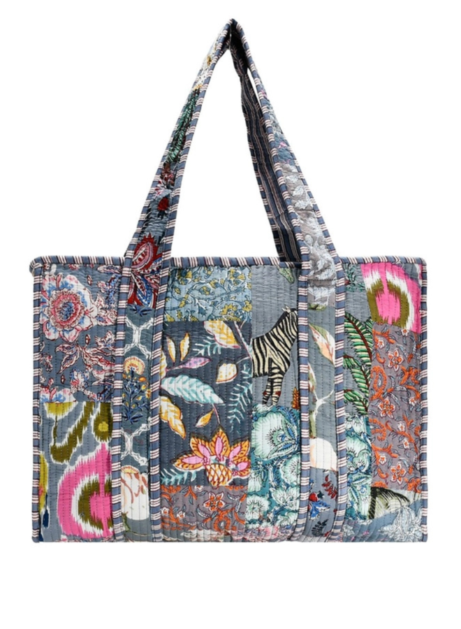 Small Blue Grey Patchwork Tote Bag