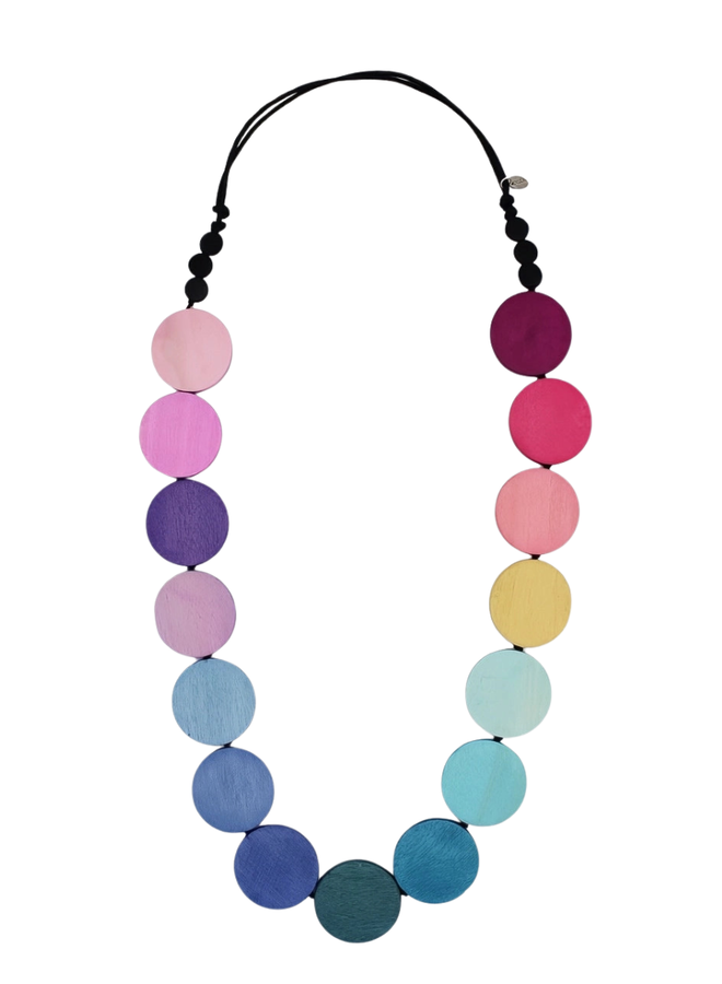 Wood Rainbow Bead Necklace