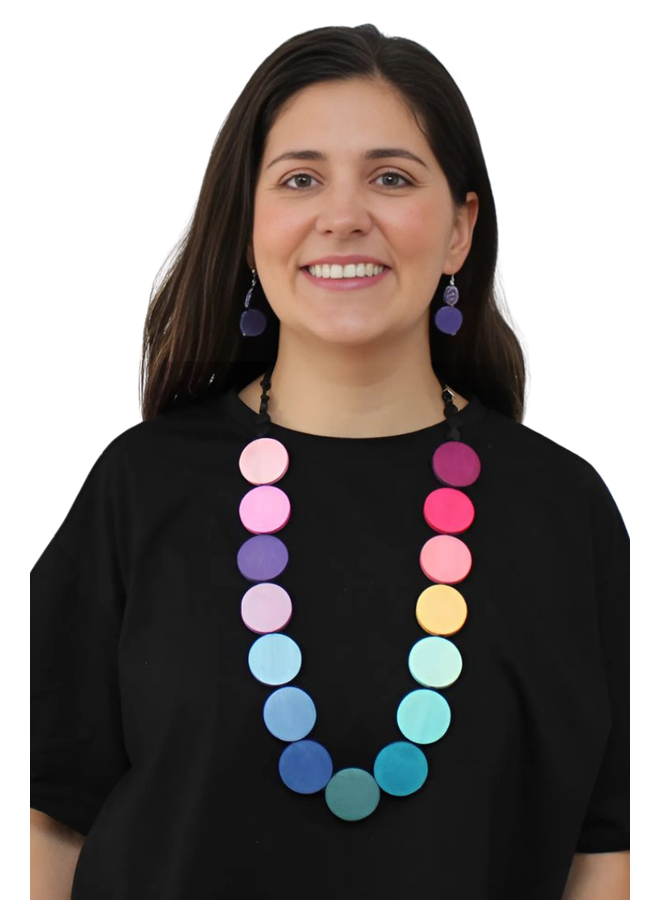 Wood Rainbow Bead Necklace