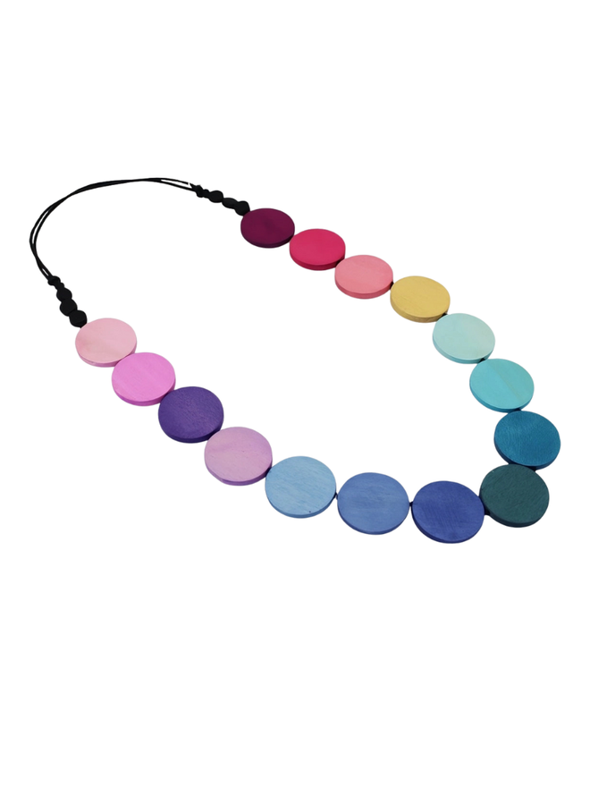 Wood Rainbow Bead Necklace