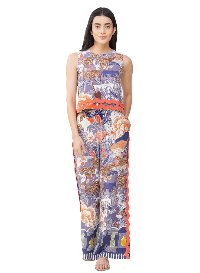 Taste Of Blue Tropics Flaired Pants