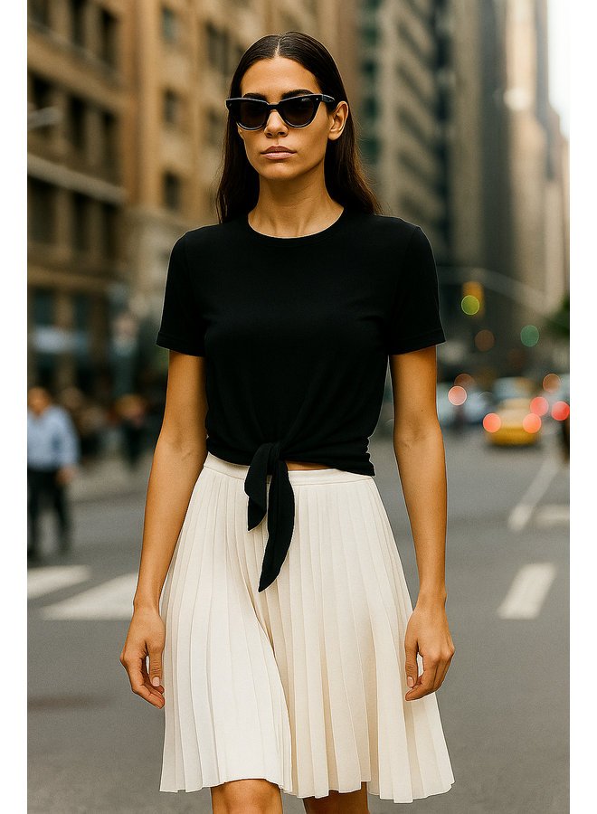 Petit Pois Tie Top T-Shirt in Black