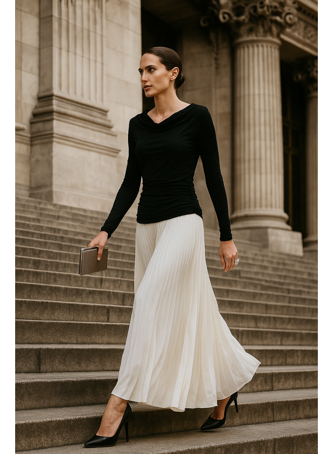 Petit Pois Shirred Cowl Neck Top in Black