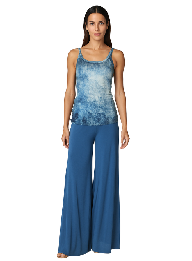 Petit Pois’ Lined Palazzo Pants In Denim Blue