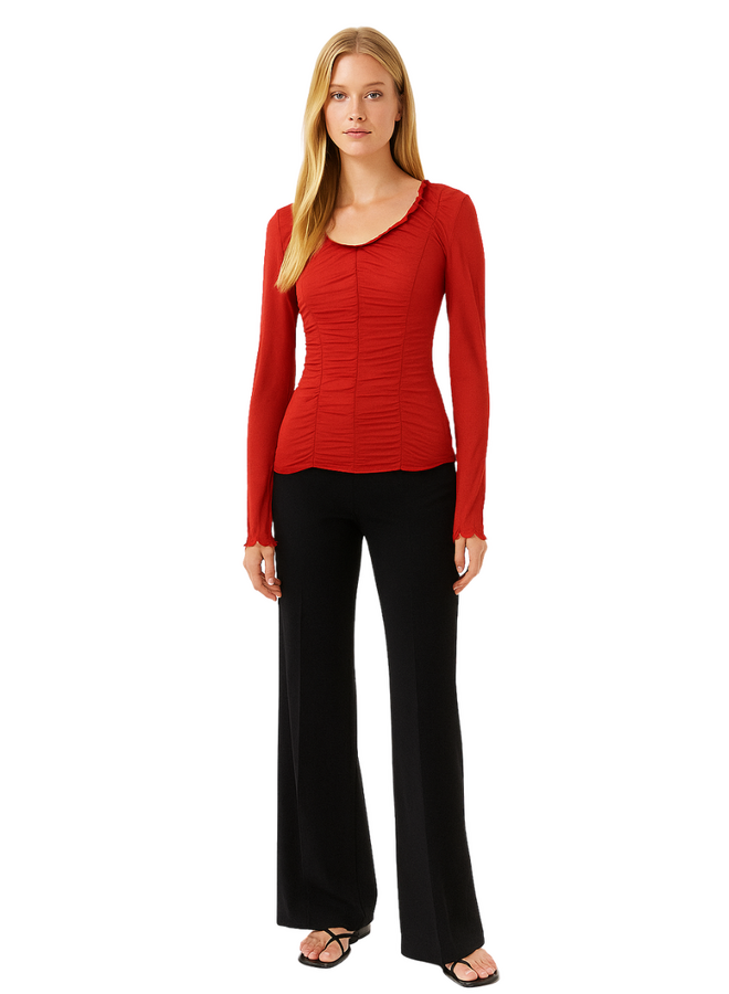 Petit Pois Draped Front Top in Rosso Red