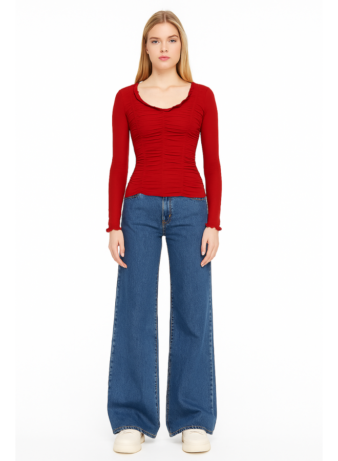 Petit Pois Draped Front Top in Rosso Red