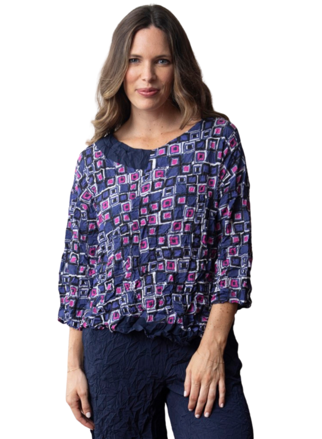 Olivia Crimped Crepe Squared Pullover in Raspberry