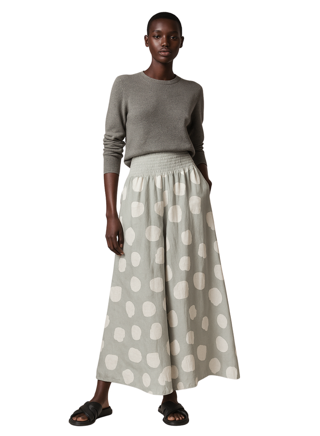 Linen Palazzo Polka Dot Pants in Grey/White
