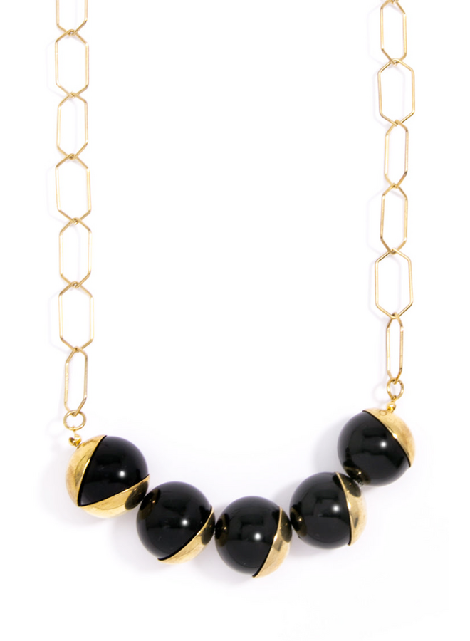 Hexagon Link Oval Necklace in Gold/Black