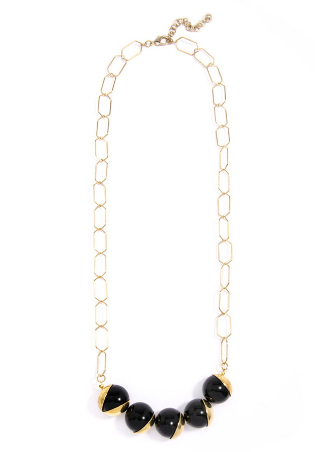 Hexagon Link Oval Necklace in Gold/Black