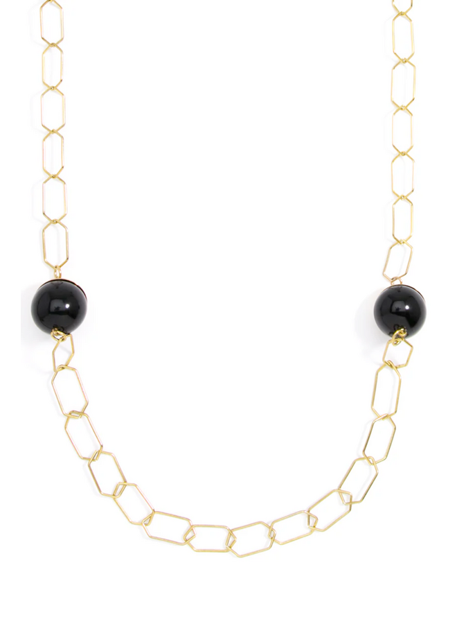 Long Hexagon Link Necklace in Gold/Black