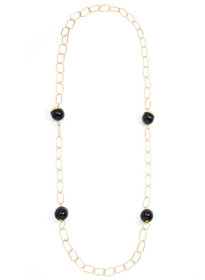 Long Hexagon Link Necklace in Gold/Black