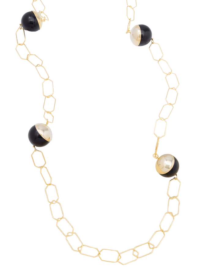 Long Hexagon Link Necklace in Gold/Black