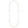 Long Hexagon Link Necklace in Gold/Pearl