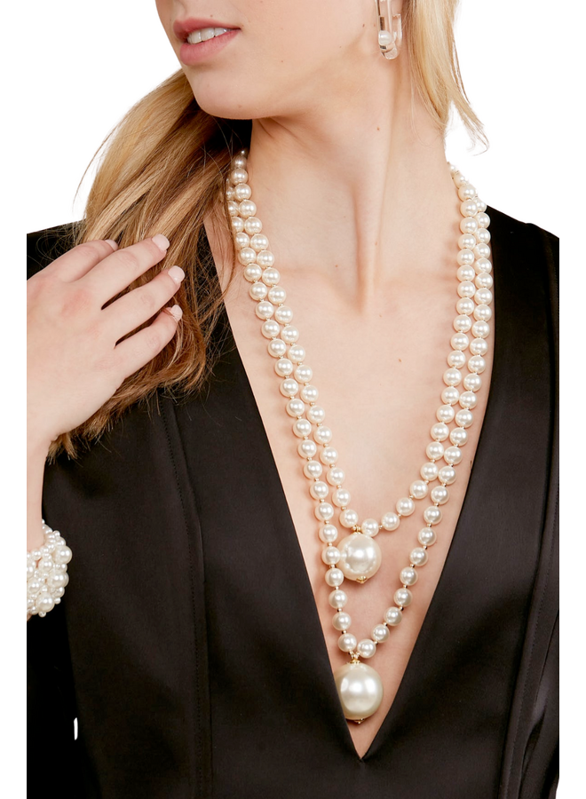 Double Pearl Long Necklace
