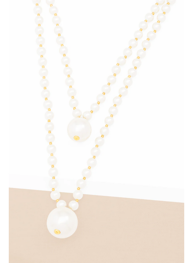 Double Pearl Long Necklace