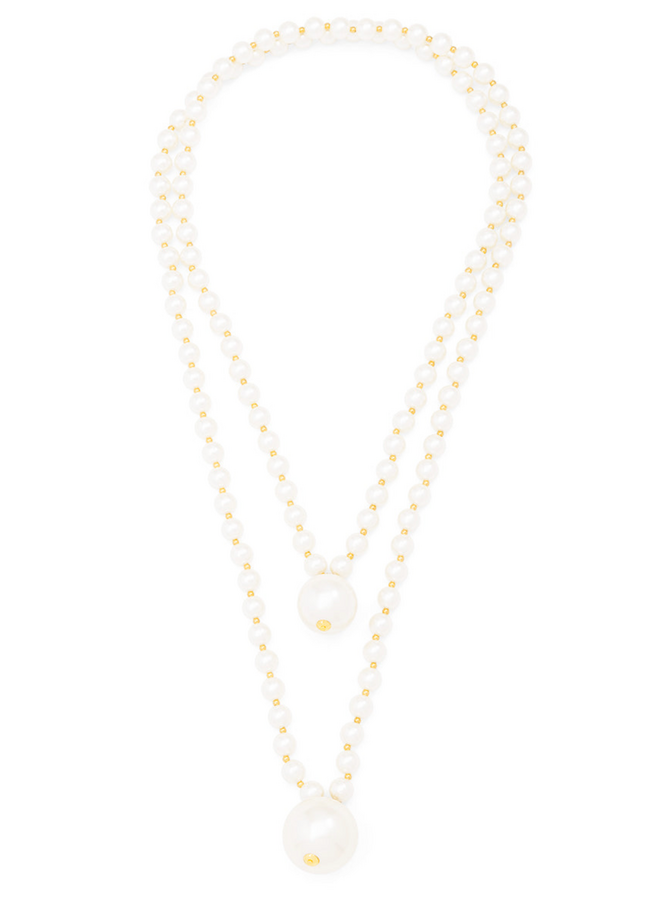 Double Pearl Long Necklace