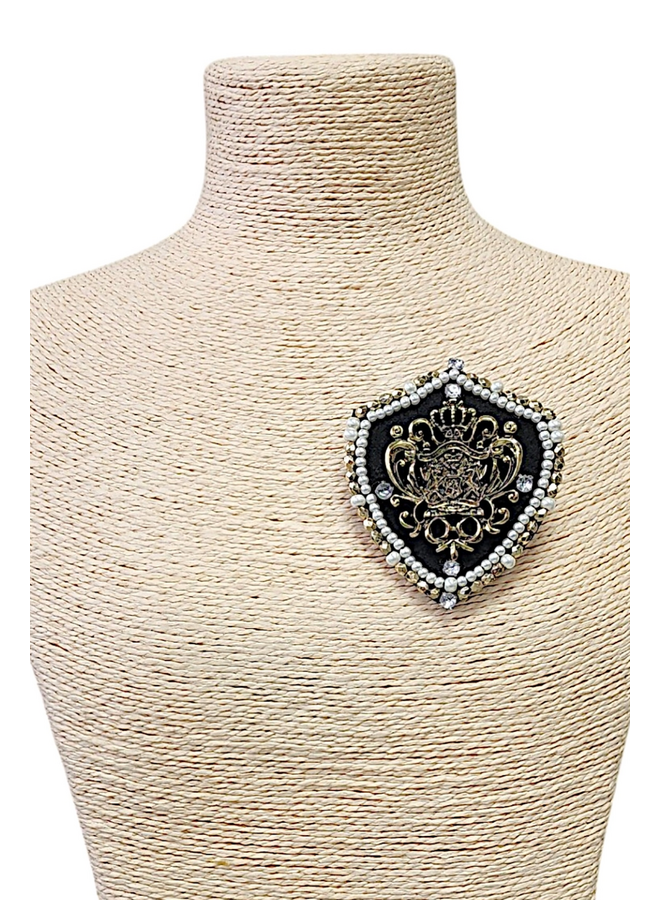 Pearl Fabric Crest Brooch