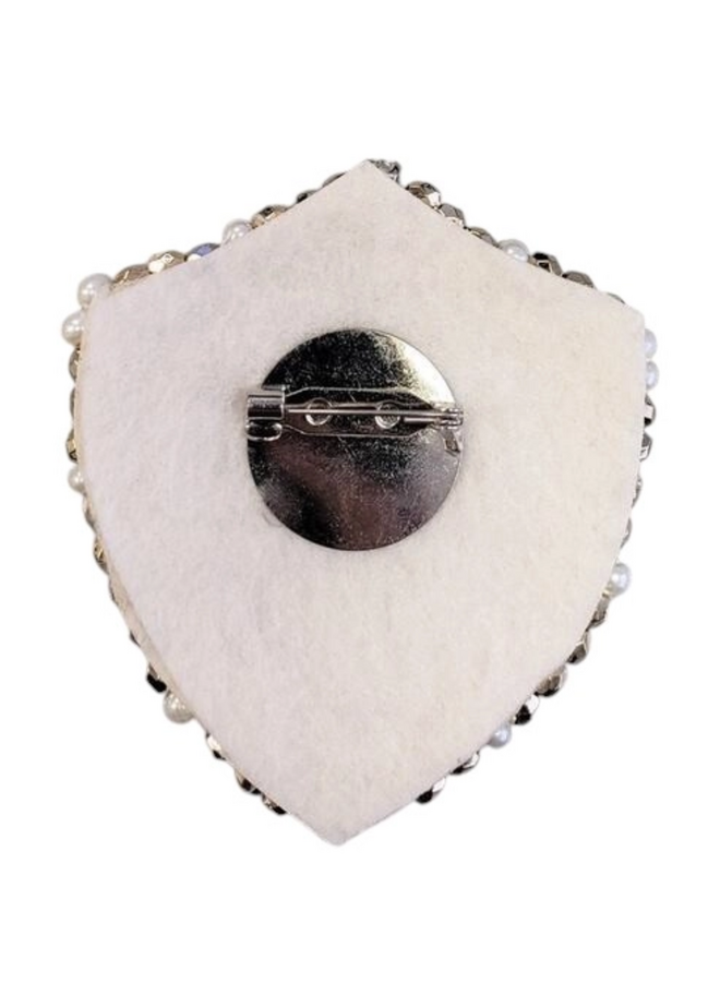 Pearl Fabric Crest Brooch