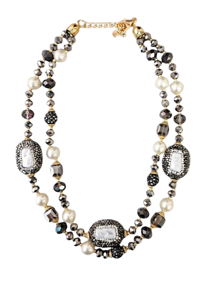 Pearl Pavé Station Necklace