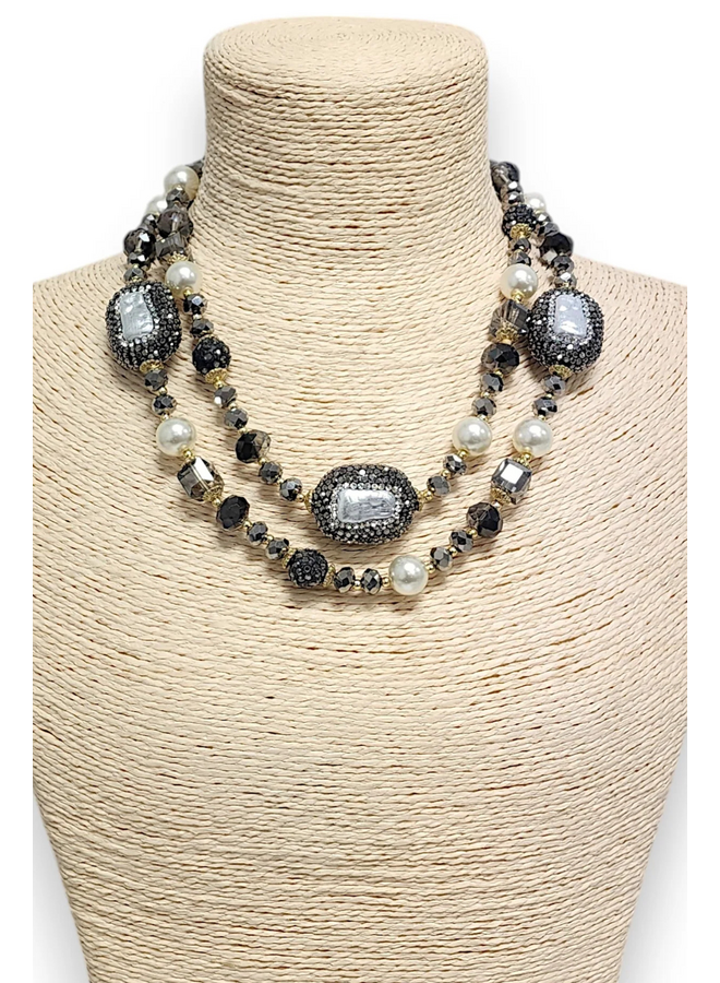 Pearl Pavé Station Necklace