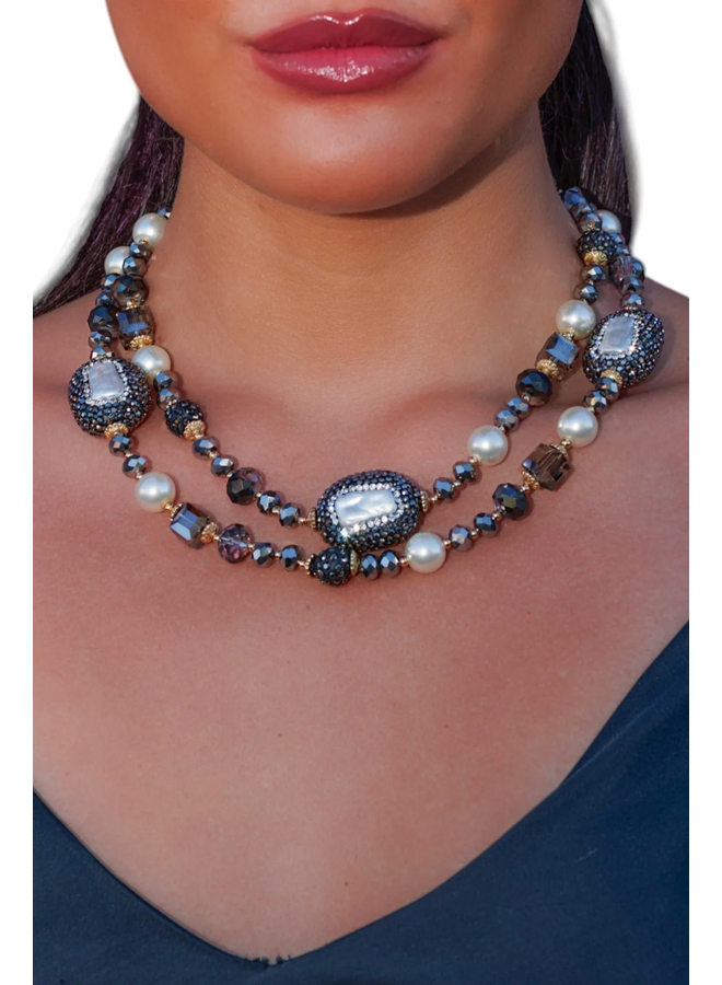 Pearl Pavé Station Necklace