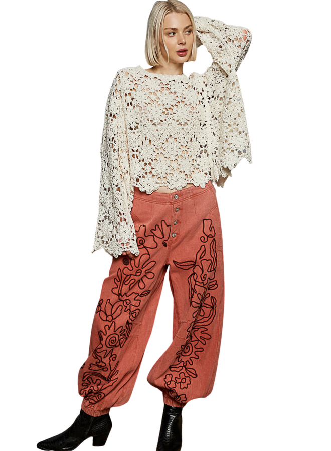 Chenille Crochet Sweater in Cream