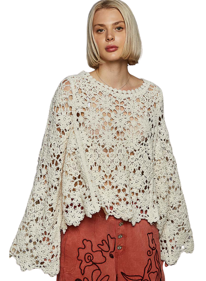 Chenille Crochet Sweater in Cream