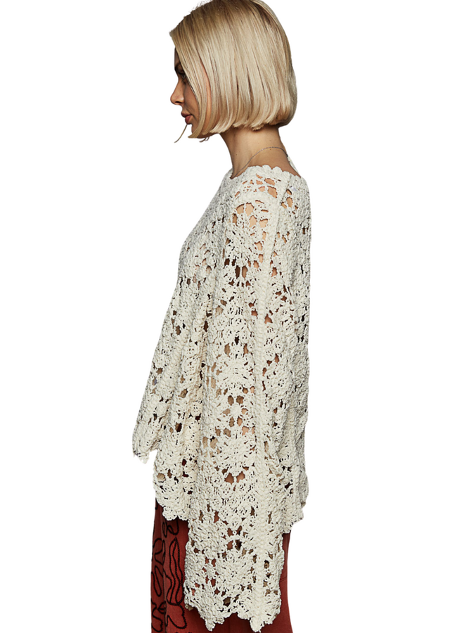 Chenille Crochet Sweater in Cream