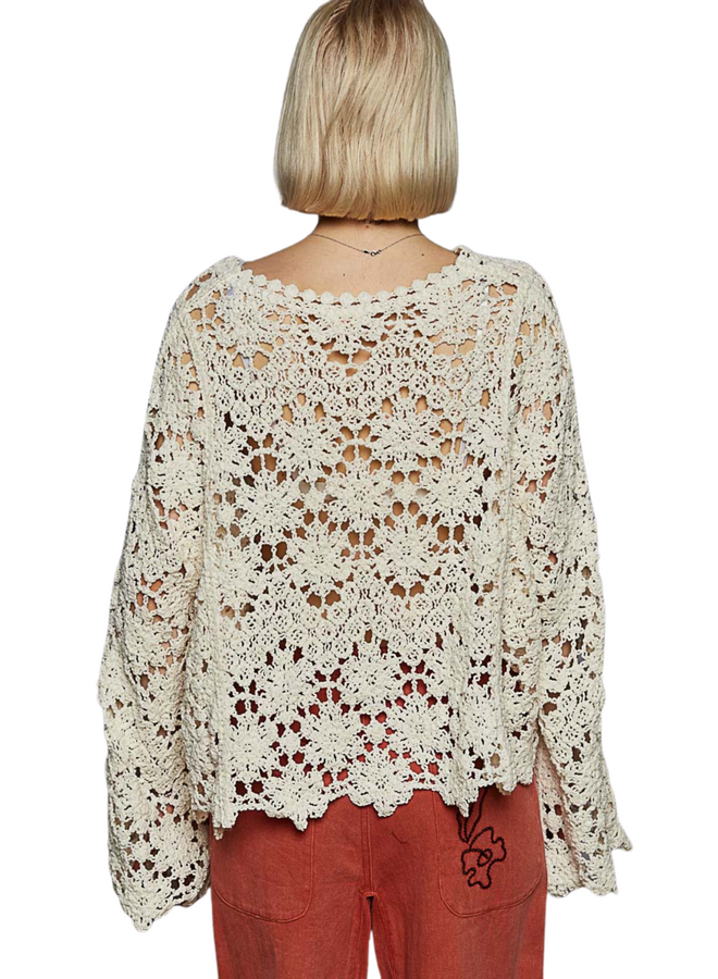 Chenille Crochet Sweater in Cream