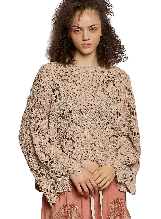 Chenille Crochet Sweater in Latte