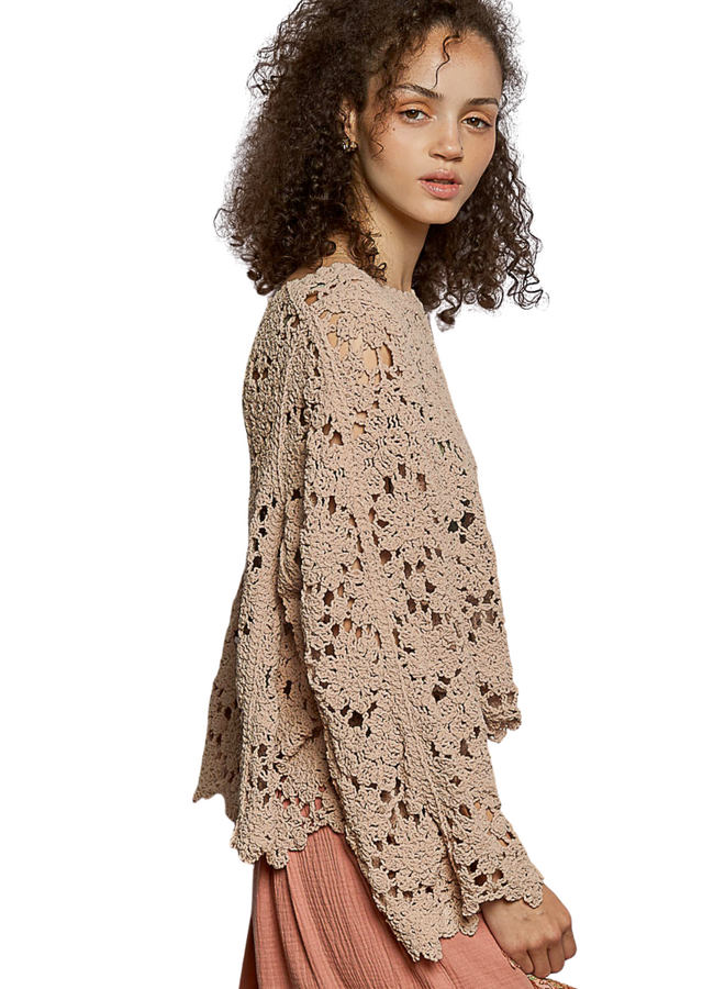Chenille Crochet Sweater in Latte